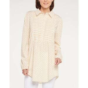 NYDJ Tunic Blouse WMNS XL Cream Geometric Long Sleeve Stretch Soft Minimalist